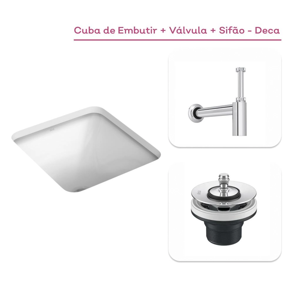Kit Cuba De Embutir Quadrada L415 Para Banheiro + Válvula + Sifão Cromado- Deca