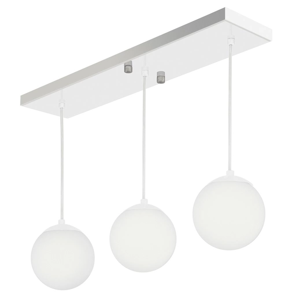Pendente Retangular Triplo Branco Orby Bolinha Vidro