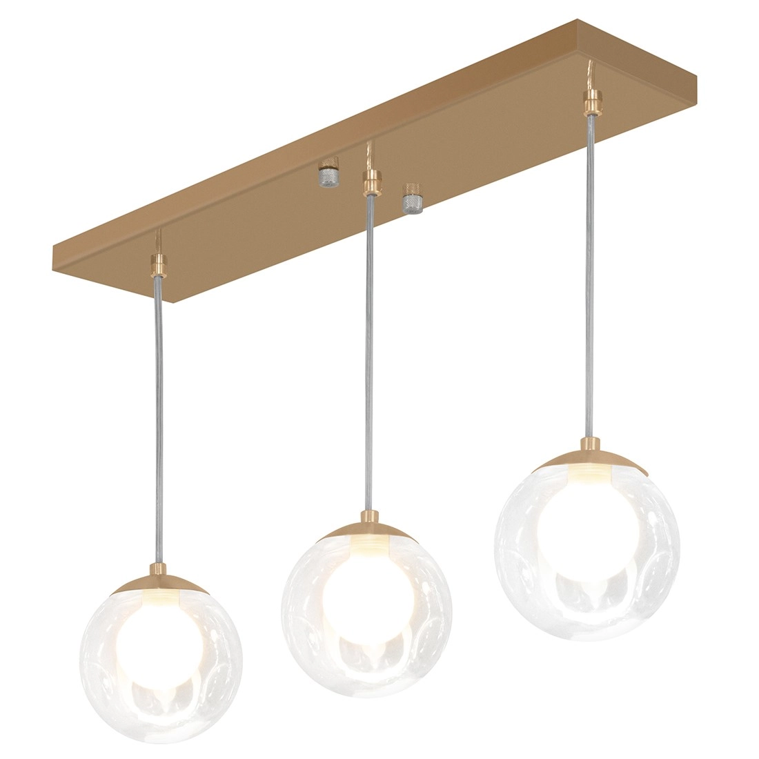 Pendente Retangular Triplo New Cobre Harmony Bolinha Vidro