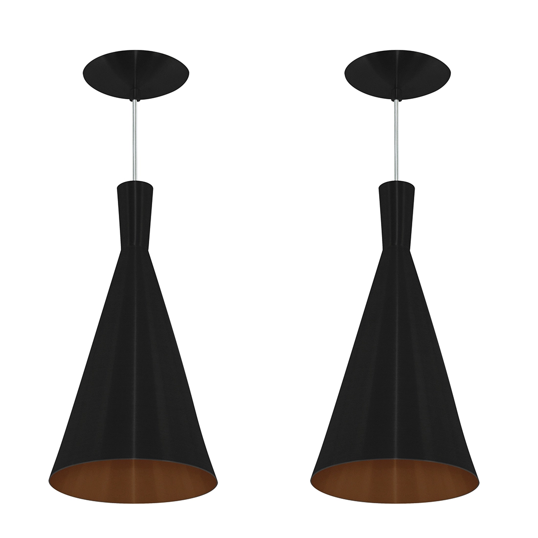 Kit 2 Pendentes Tom Dixon Funil Corneta Preto Com Cobre