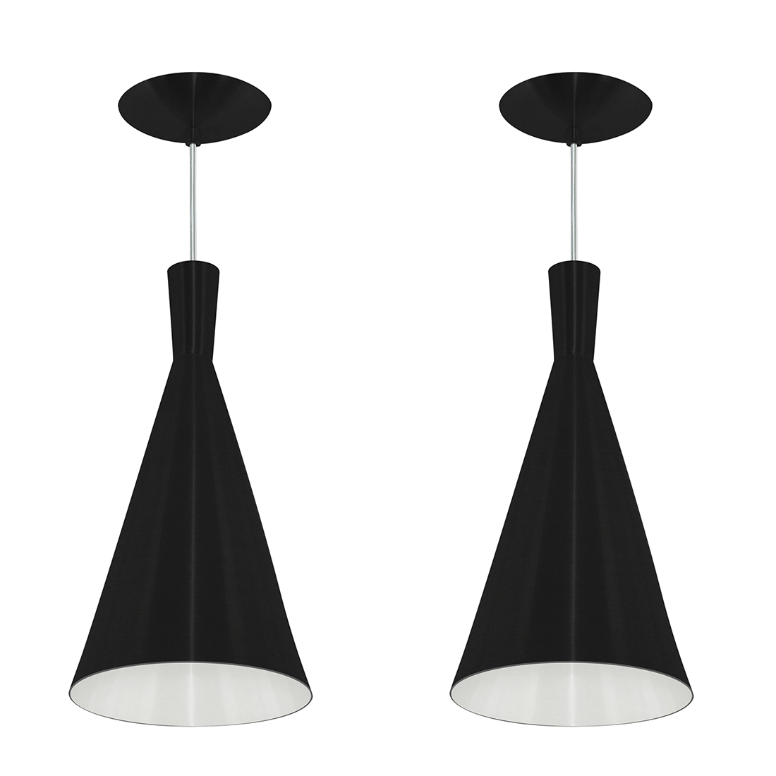 Kit 2 Pendentes Tom Dixon Funil Corneta Preto Com Branco