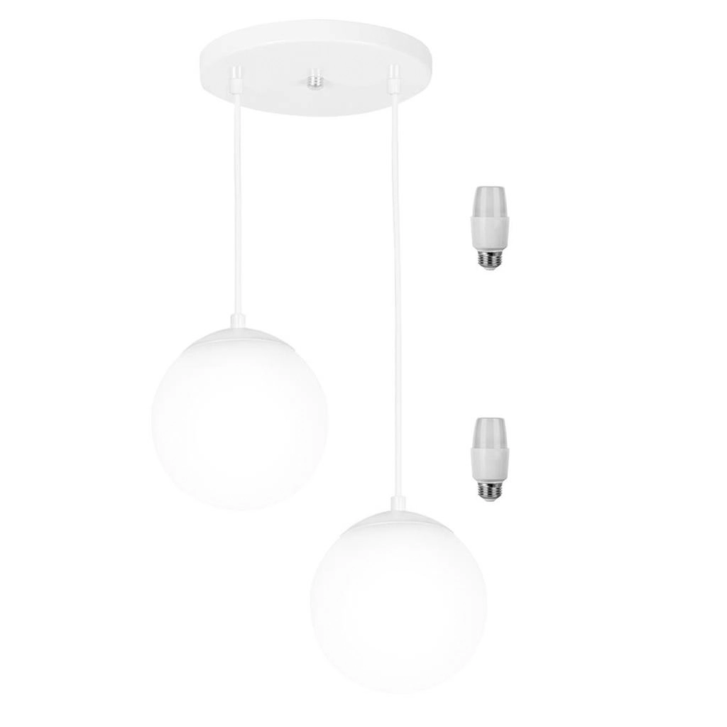 Pendentes Duplo Orby Bolinha Branco + Lampada 3000k