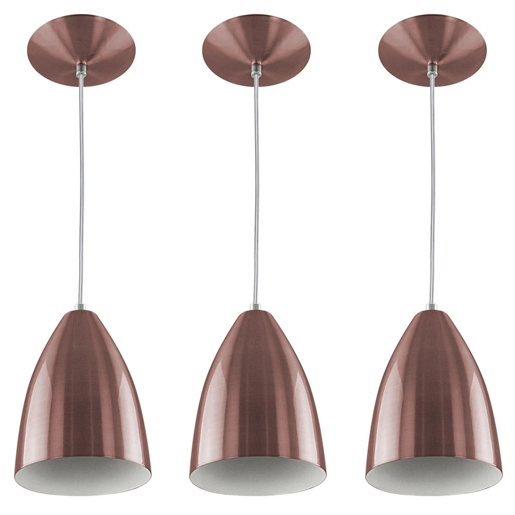 Kit 3 Pendentes Vegas Premium Gourmet Em Aluminio Gold Rose
