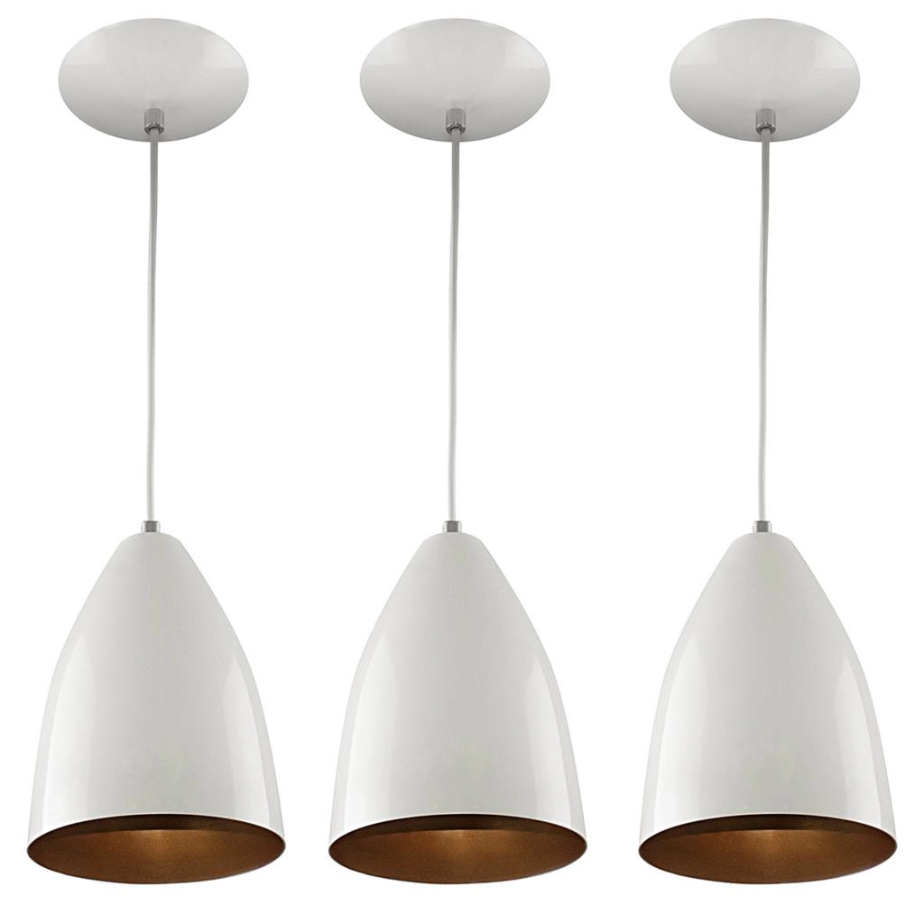 Kit 3 Pendentes Vegas Premium Gourmet Aluminio Branco/cobre