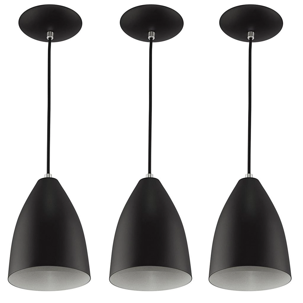 Kit 3 Pendentes Vegas Premium Gourmet Aluminio Preto/branco