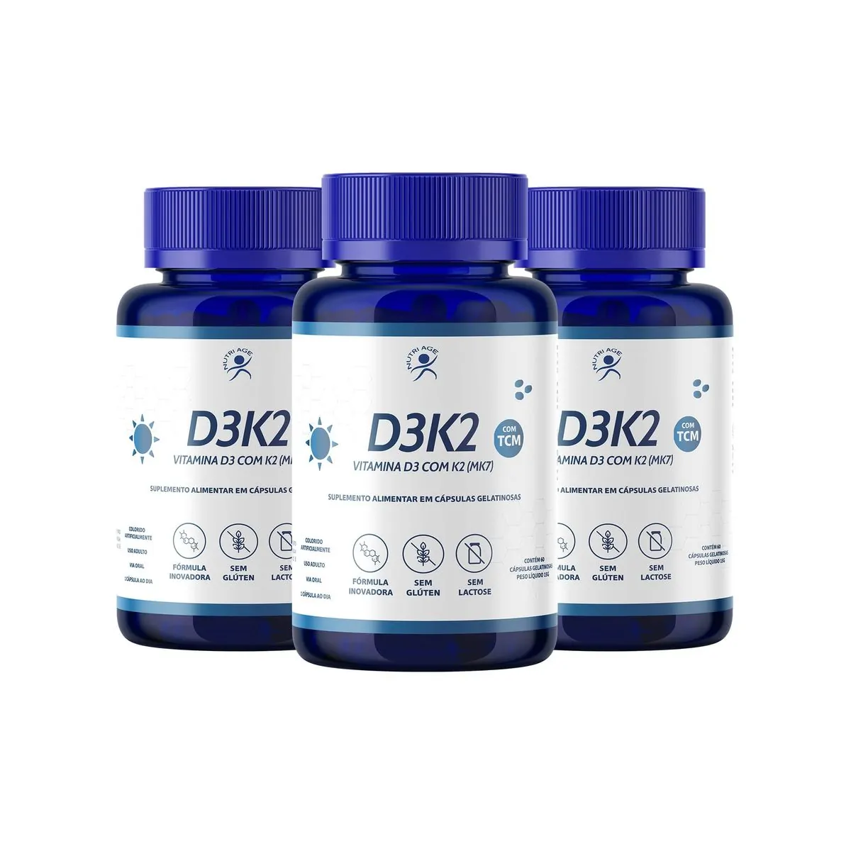 Vitamina D3 + Vitamina K2 (2000 Ui/65mcg) 300 Cáps 5 Frascos Nutriage