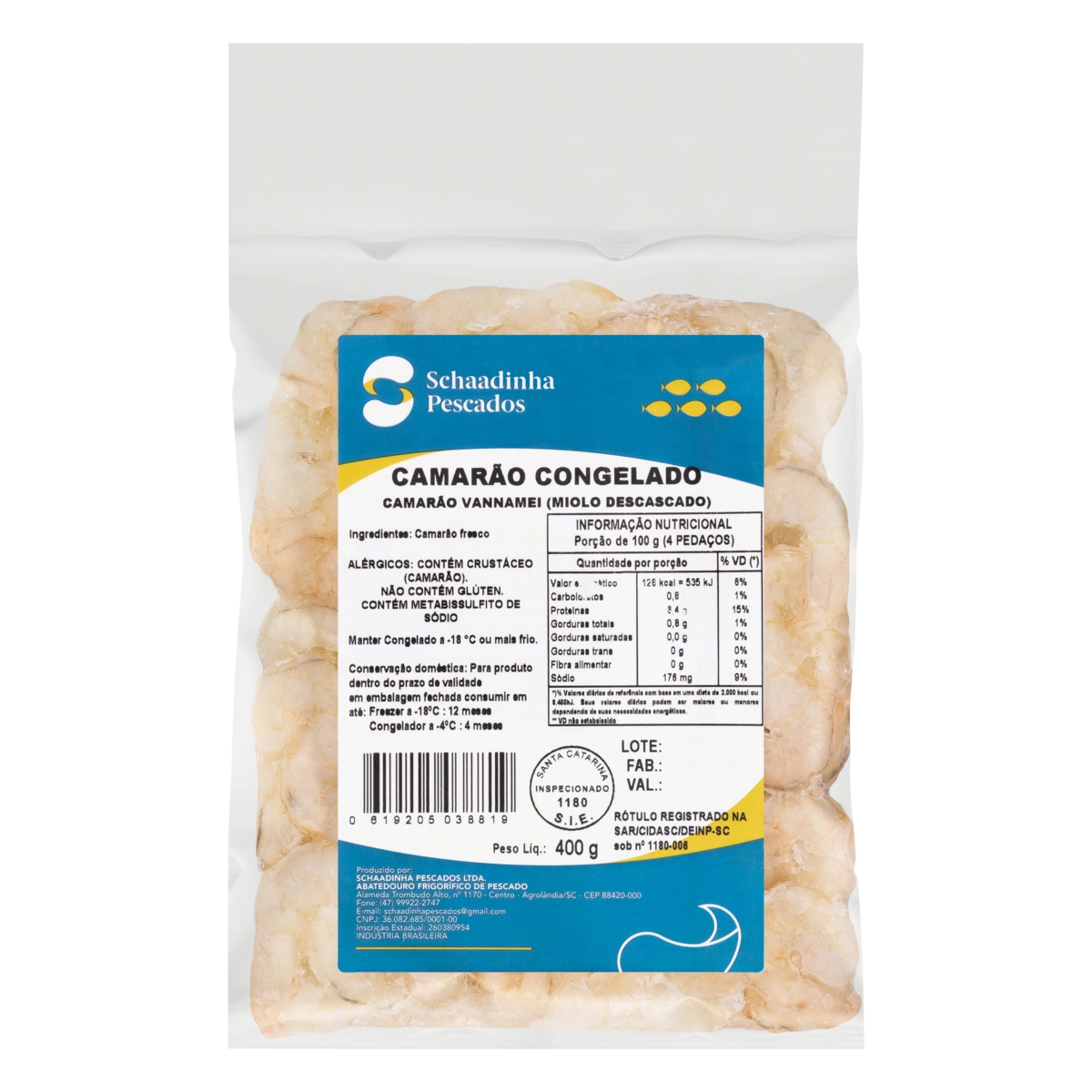 Camarão Descascado Schaadinha Pescados Pacote 400g