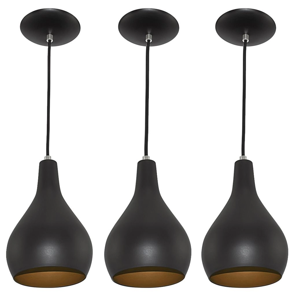 Kit 3 Pendente Nepal Premium Gourmet Aluminio Preto/cobre