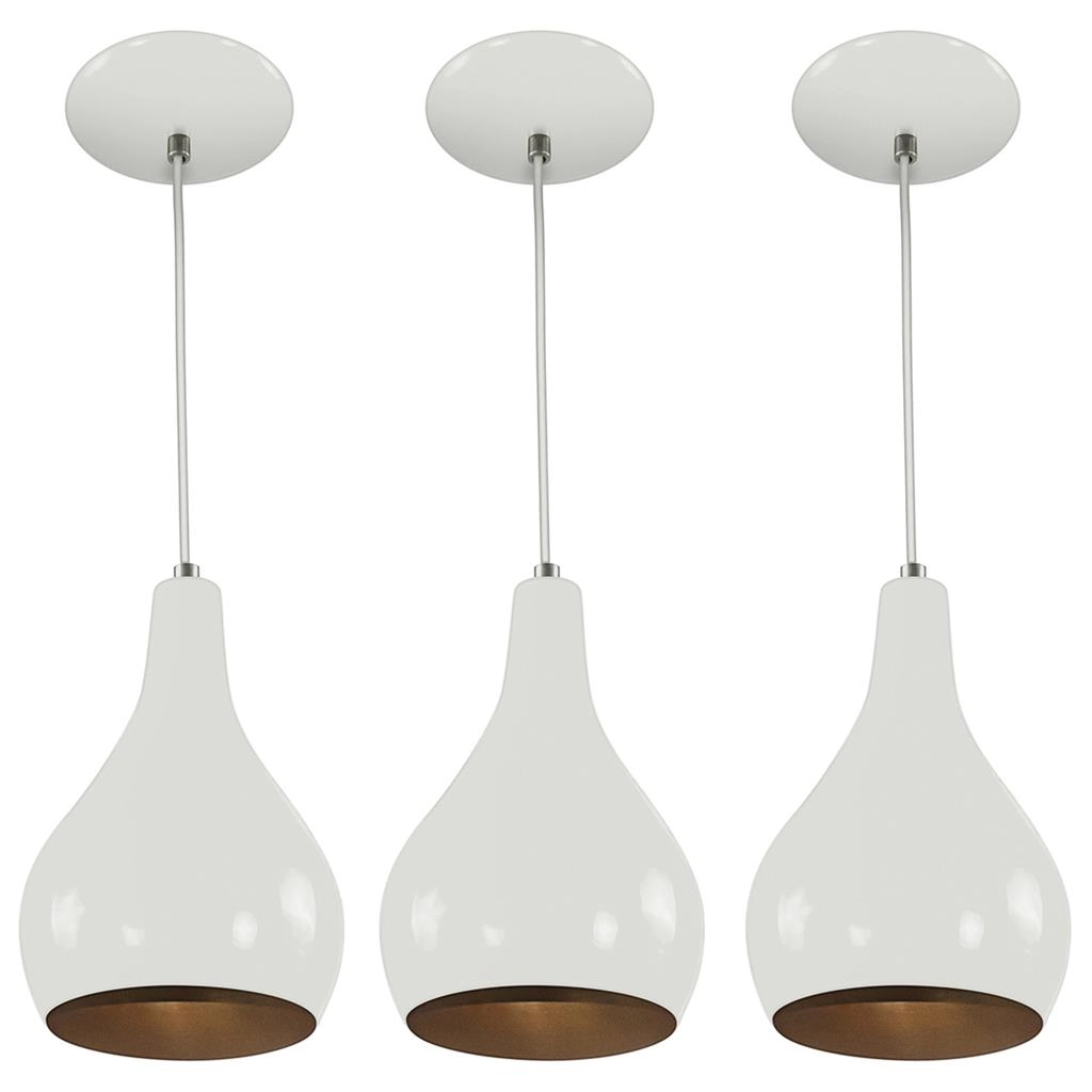 Kit 3 Pendente Nepal Premium Gourmet Aluminio Branco/cobre