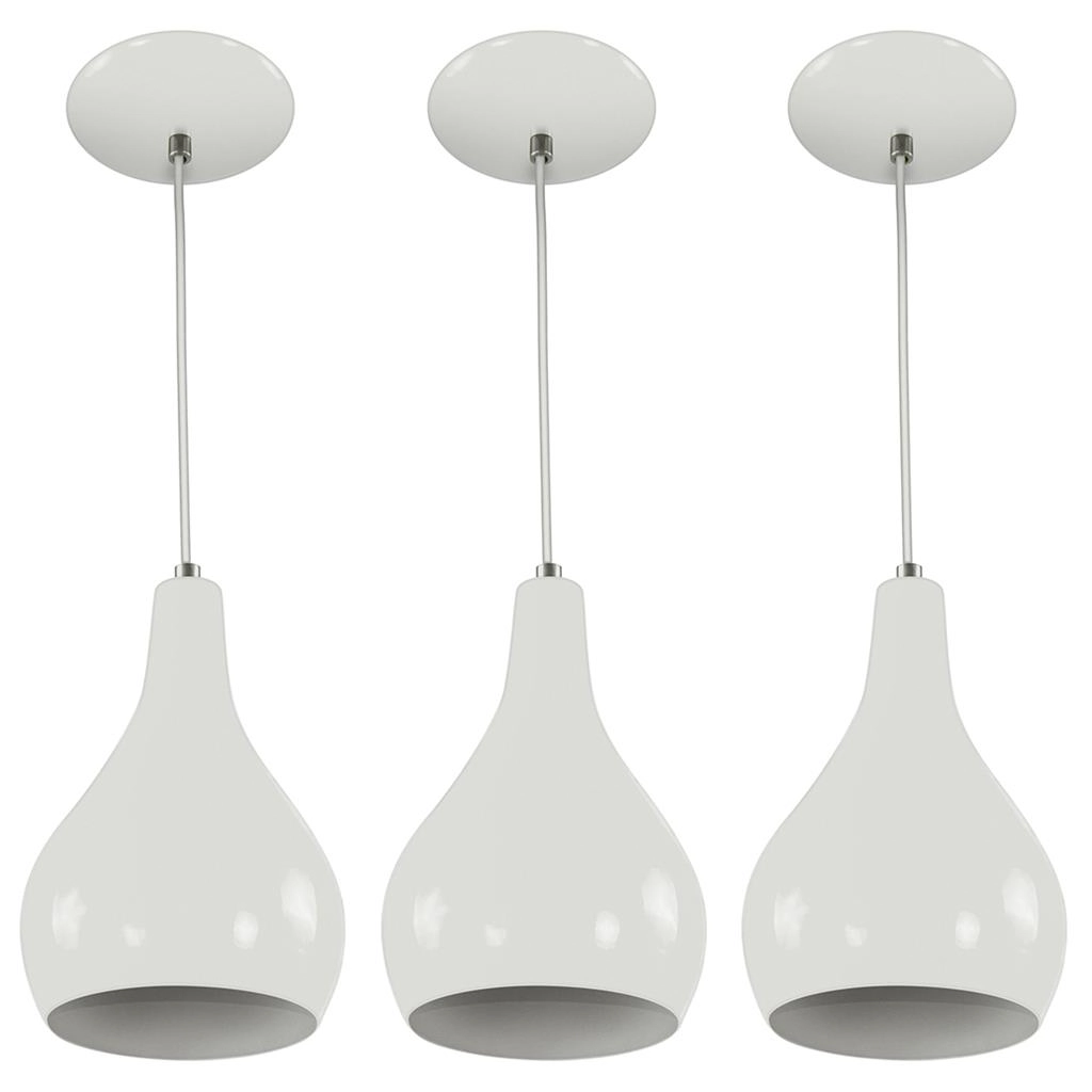 Kit 3 Pendente Nepal Drop Premium Gourmet Em Aluminio Branco