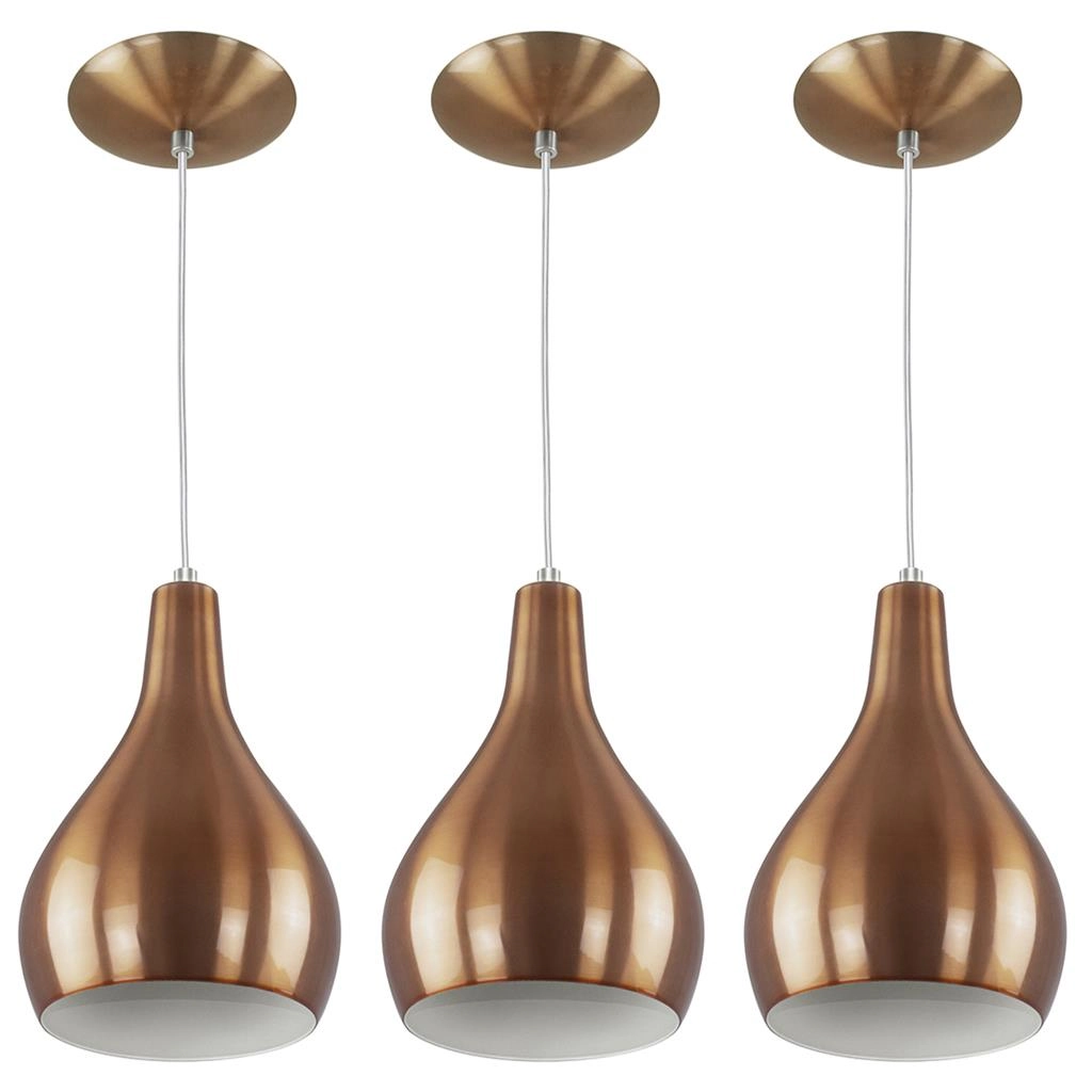 Kit 3 Pendente Nepal Drop Premium Gourmet Aluminio New Cobre
