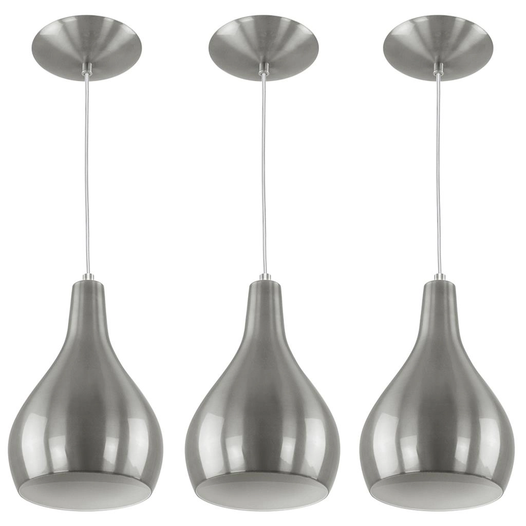 Kit 3 Pendente Nepal Drop Premium Gourmet Aluminio Escovado