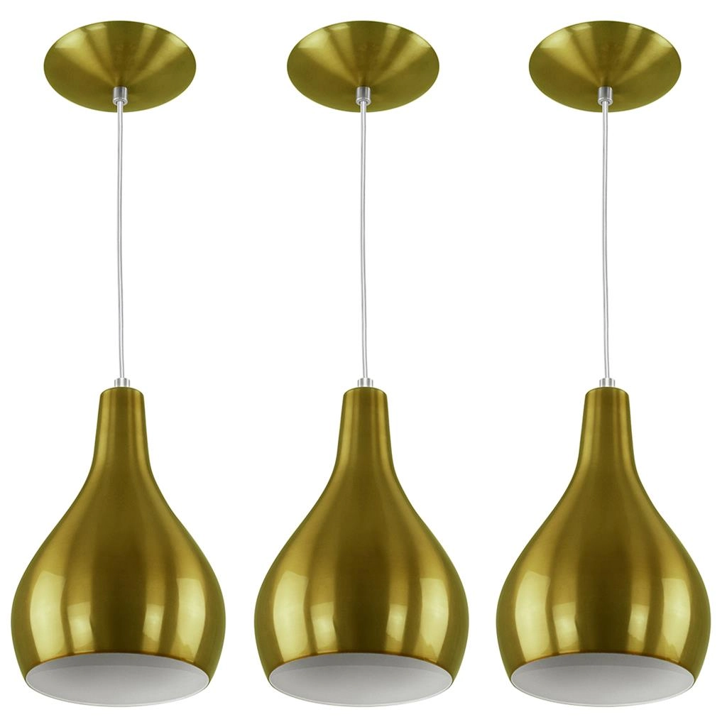 Kit 3 Pendente Nepal Drop Premium Gourmet Aluminio Dourado
