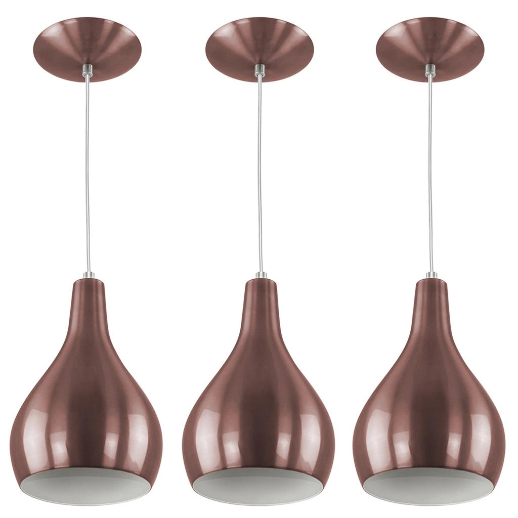 Kit 3 Pendente Nepal Premium Gourmet Aluminio Gold Rose