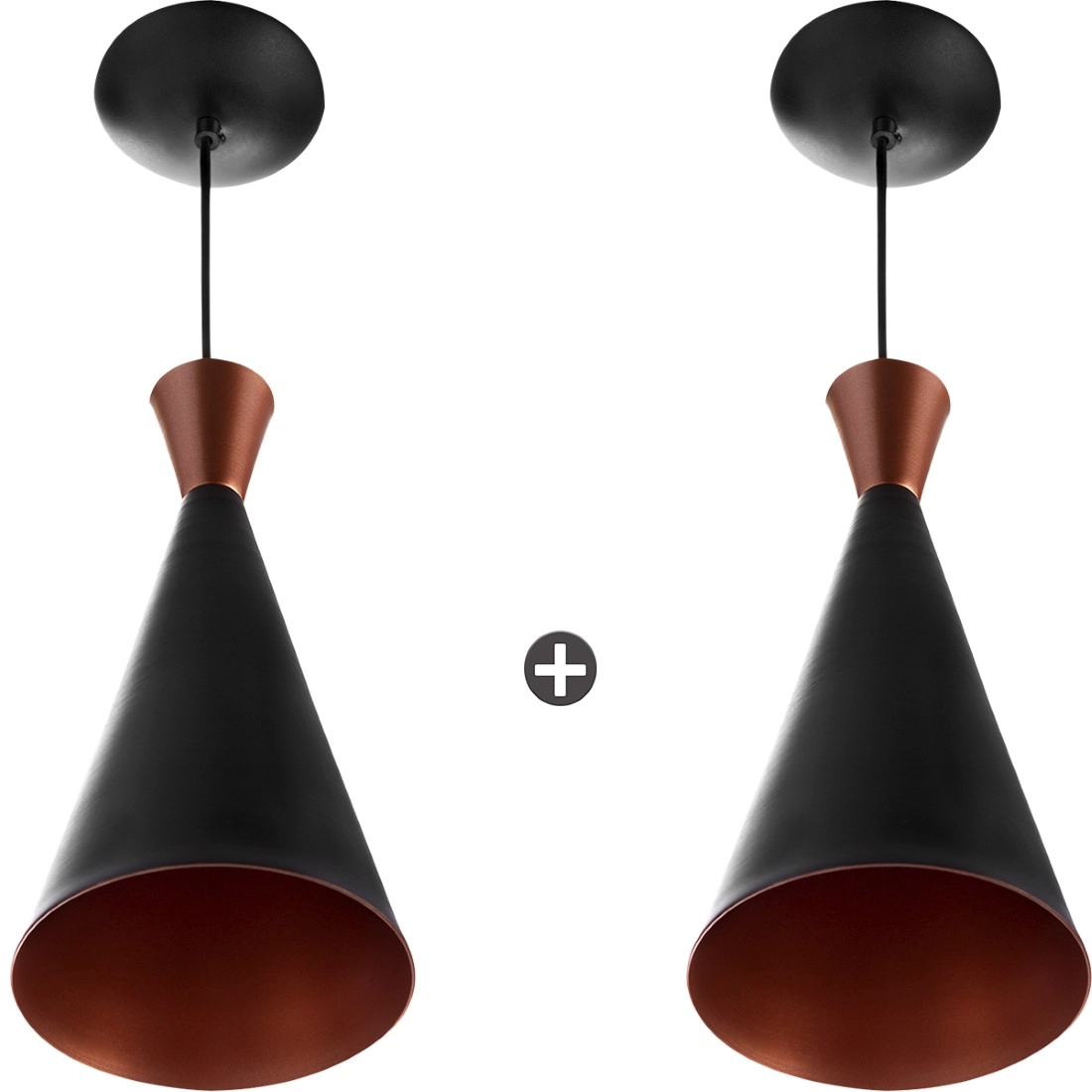 2 Pendentes Cone Preto Canadá Sala Cozinha Churrasqueir