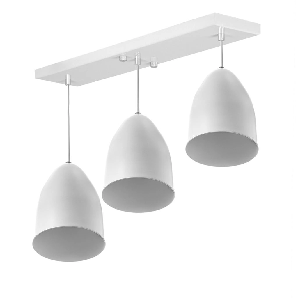 Pendente Vegas Triplo Base Retangular Branco Sala Quarto