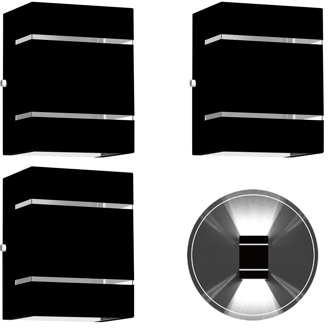 3 Arandelas Externa 2 Frisos Foco Fachos Parede Muro Preto