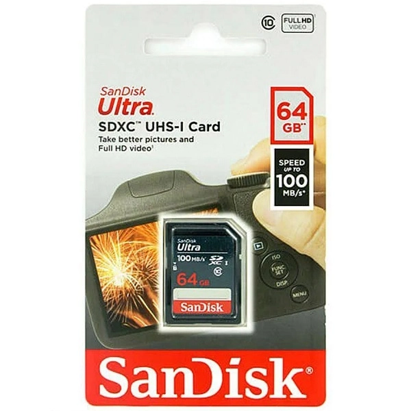 Cartao De Memoria 64gb Sd Sandisk Cl10 Ultra 100mbs Sdsun-064g-gn3in