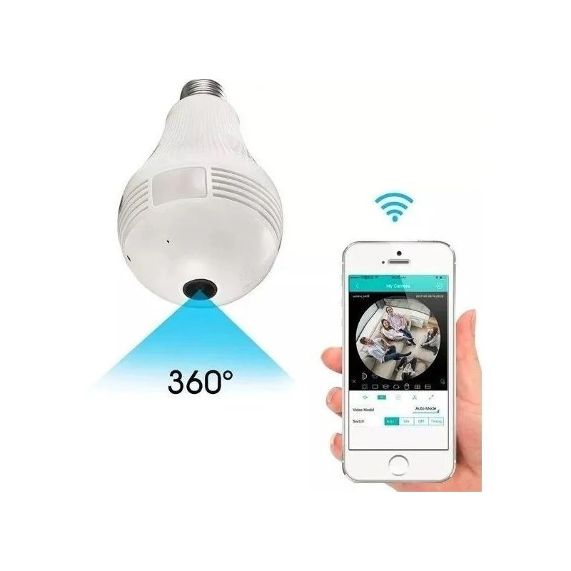 Camera Ip Seguranca Lampada Vr360 Panoramica Espia Wifi V380