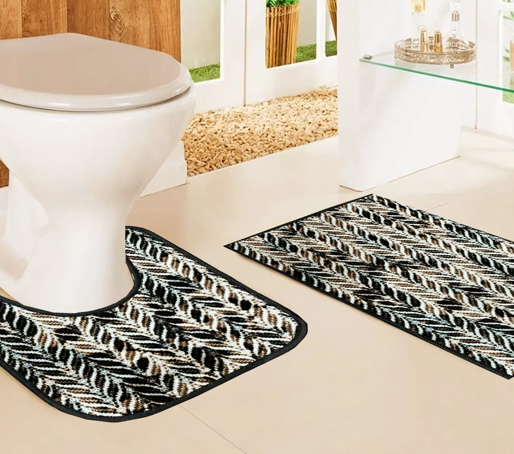 Kit Tapete Banheiro Caqui Preto 40x60cm 45x40cm 2pcs P128 Her Comercio