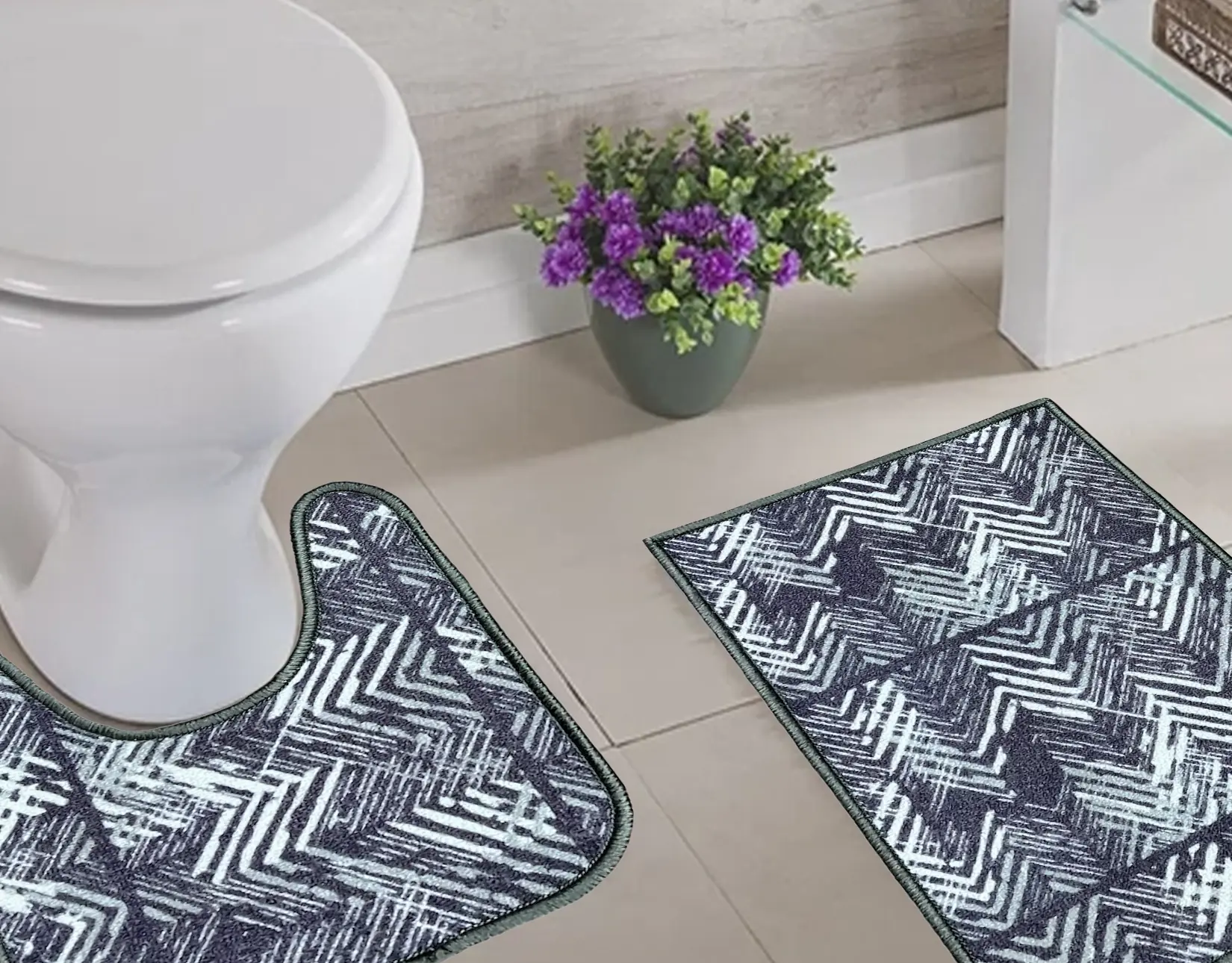 Kit Tapete Banheiro Cinza 40x60cm 45x40cm 2pcs P127 Her Comercio