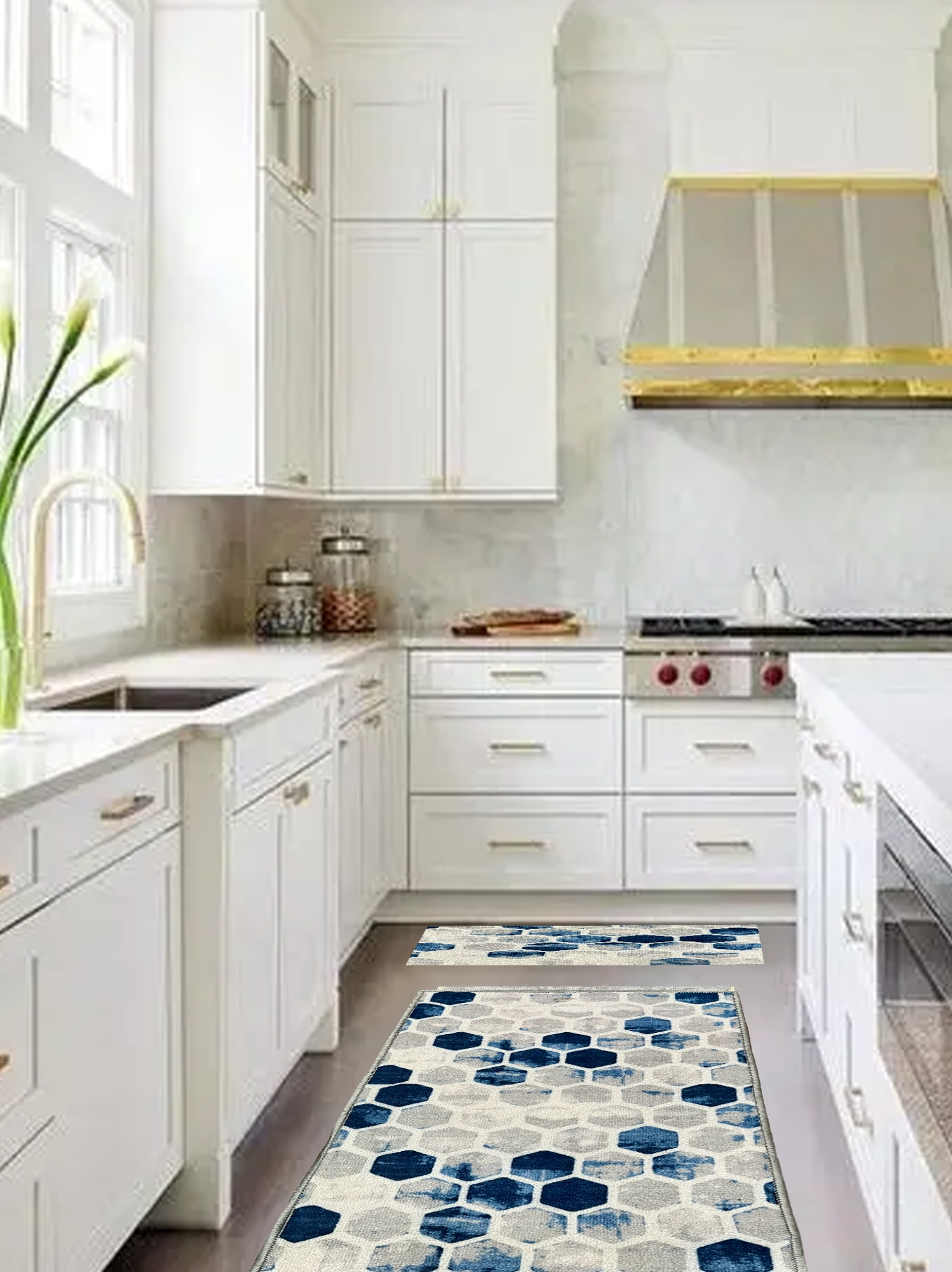 Kit Tapete Cozinha Azul Cinza 50x120cm 40x60cm 2pcs P129 Her Comercio
