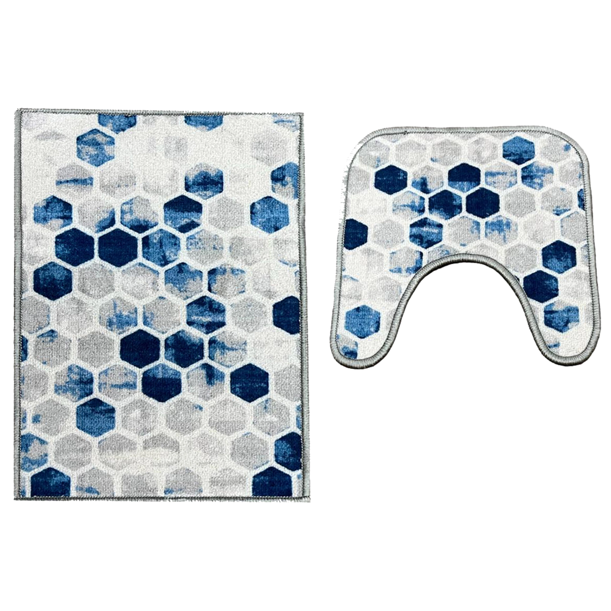 Kit Tapete Banheiro Azul Cinza 40x60cm 45x40cm 2pcs P132 Her Comercio