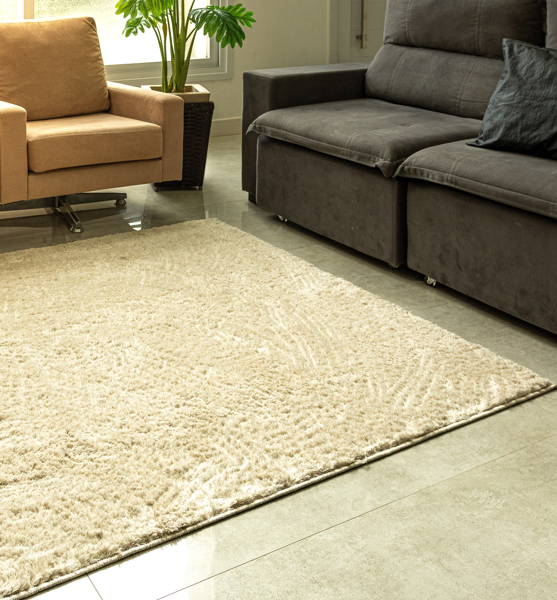 Tapete Mira Shag Bege 100x160cm P109 Her Comercio