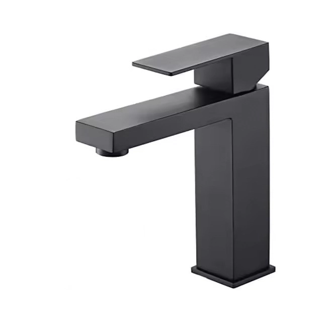 Torneira Banheiro Bica Baixa Quadrada Preta Preto