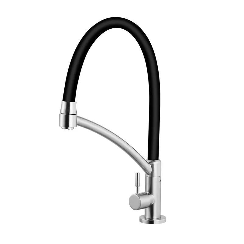 Torneira Cozinha Flexível Aço Escovado Com Tubo Preto Aço Escovado