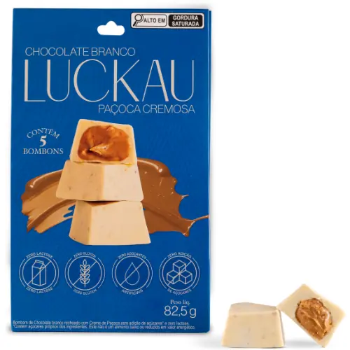 Bombom Chocolate Branco Recheado 82,5g Paoca Cremosa Luckau