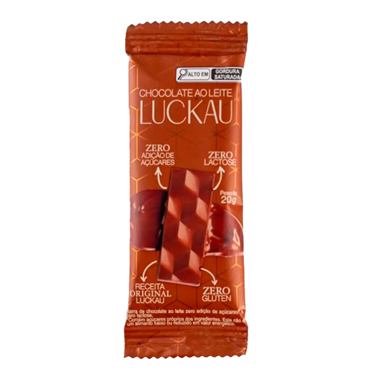 Barra de Chocolate Luckau ao Leite Sem Glúten Sem Lactose Sem Açúcar 20g