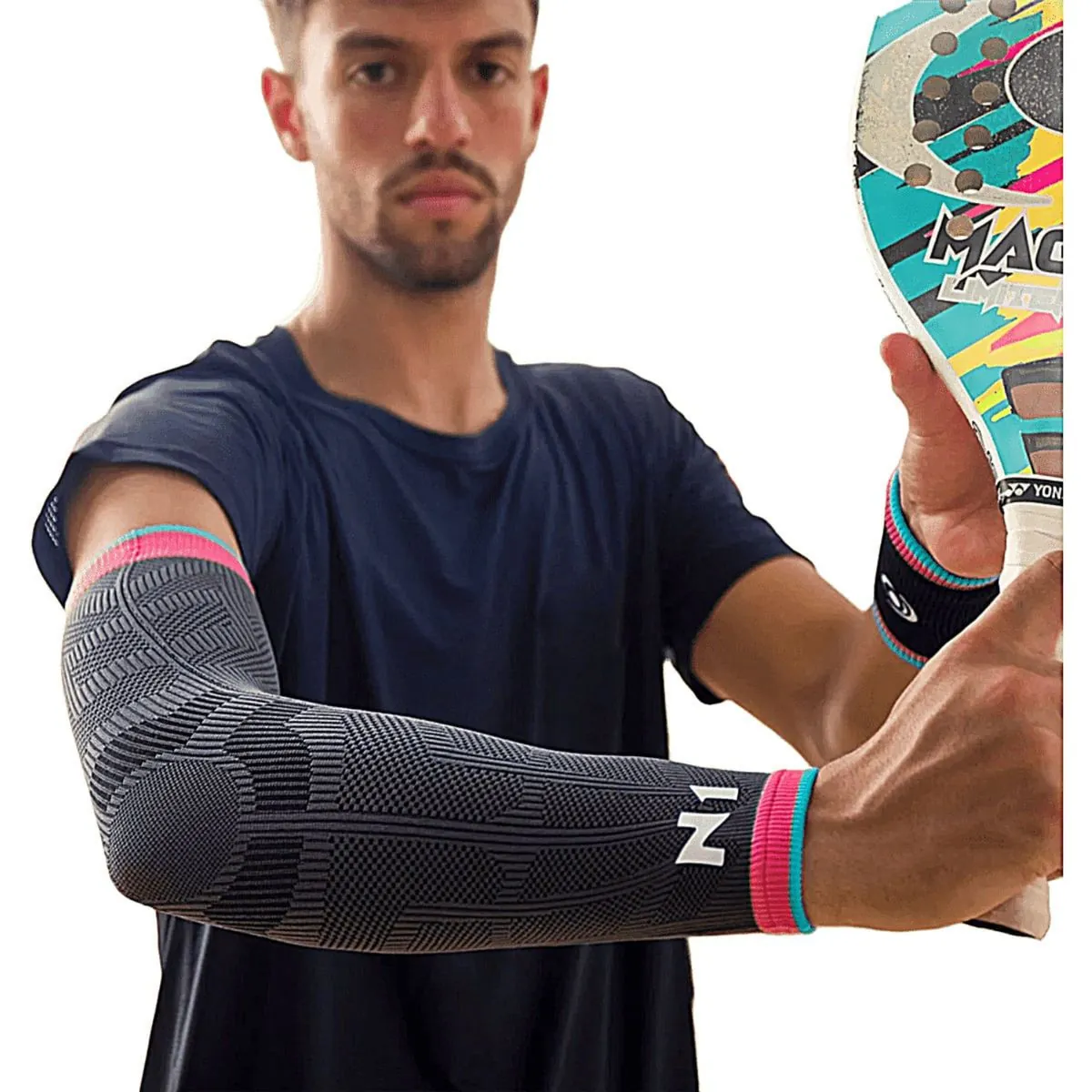 Protetor Braço N1 Racket Cinza Carvão Rosa Azul Tam M - unidade