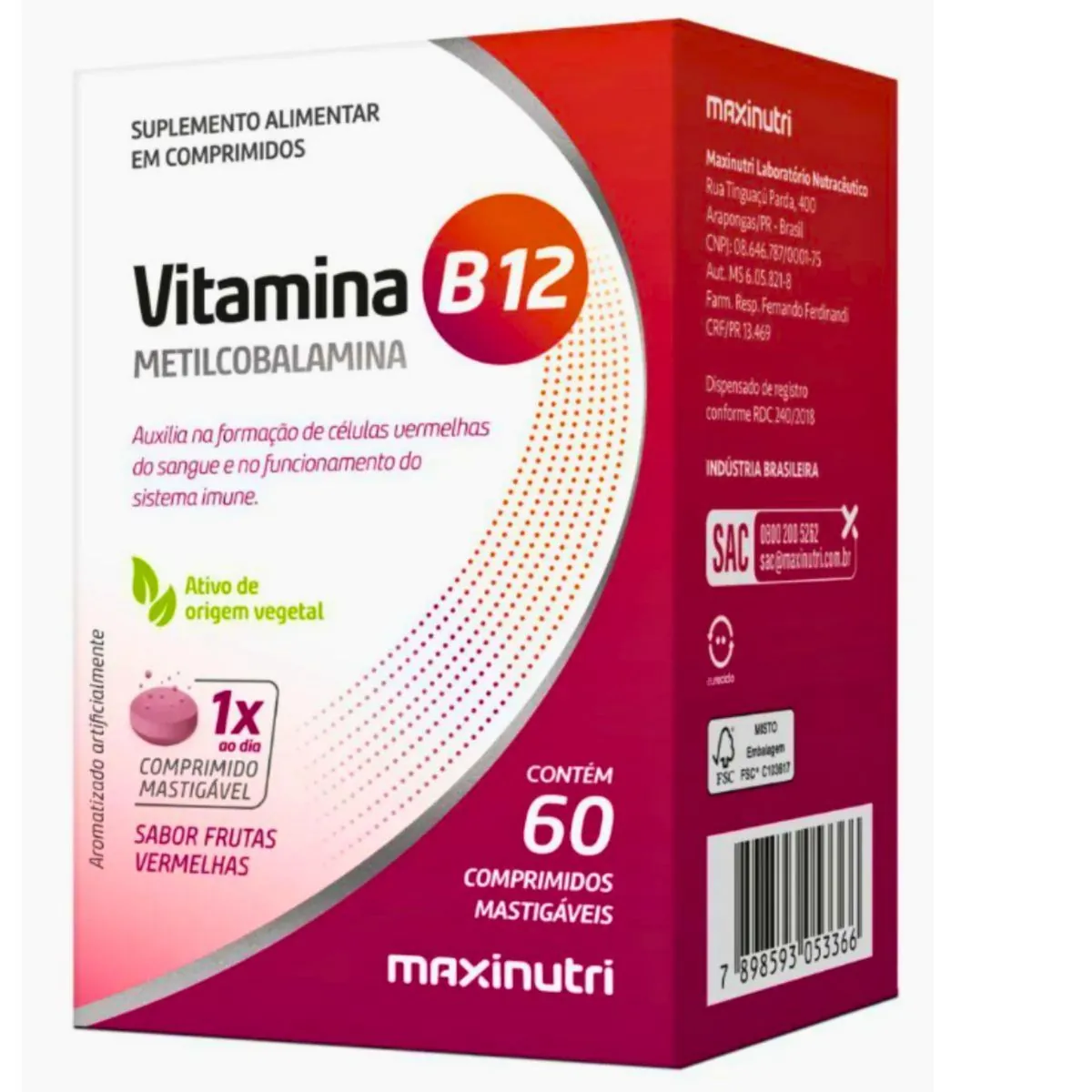 Vitamina B12 Metilcobalamina Sublingual Mastigáveis 60cp - Metilcobalamina Sublingual Mastigáveis 60