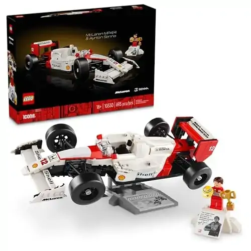 Lego Icons Mclaren Model Car Mp4/4 Ayrton Senna Minifigure, Holiday Or Birthday Gift Idea For Home O