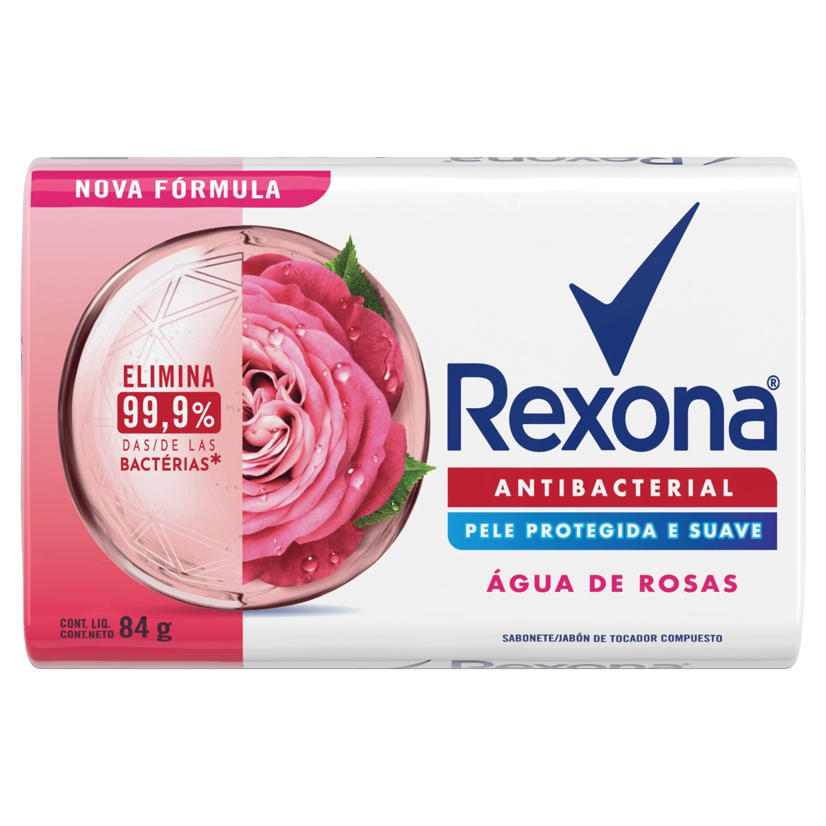 Sabonete Barra Antibacterial água De Rosas Rexona Envoltório 84g