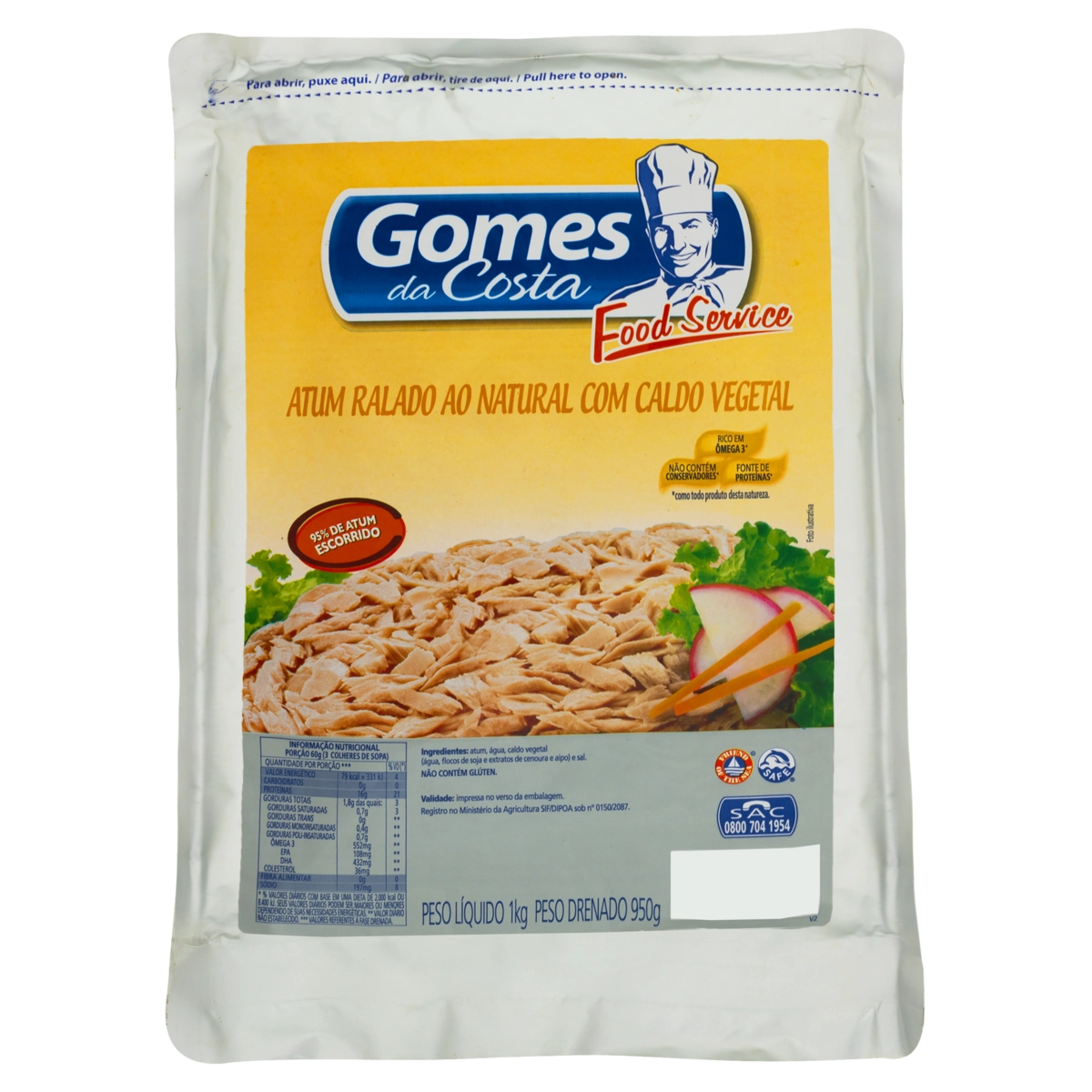 Atum Ralado Ao Natural Com Caldo Vegetal Gomes Da Costa Pacote 950g