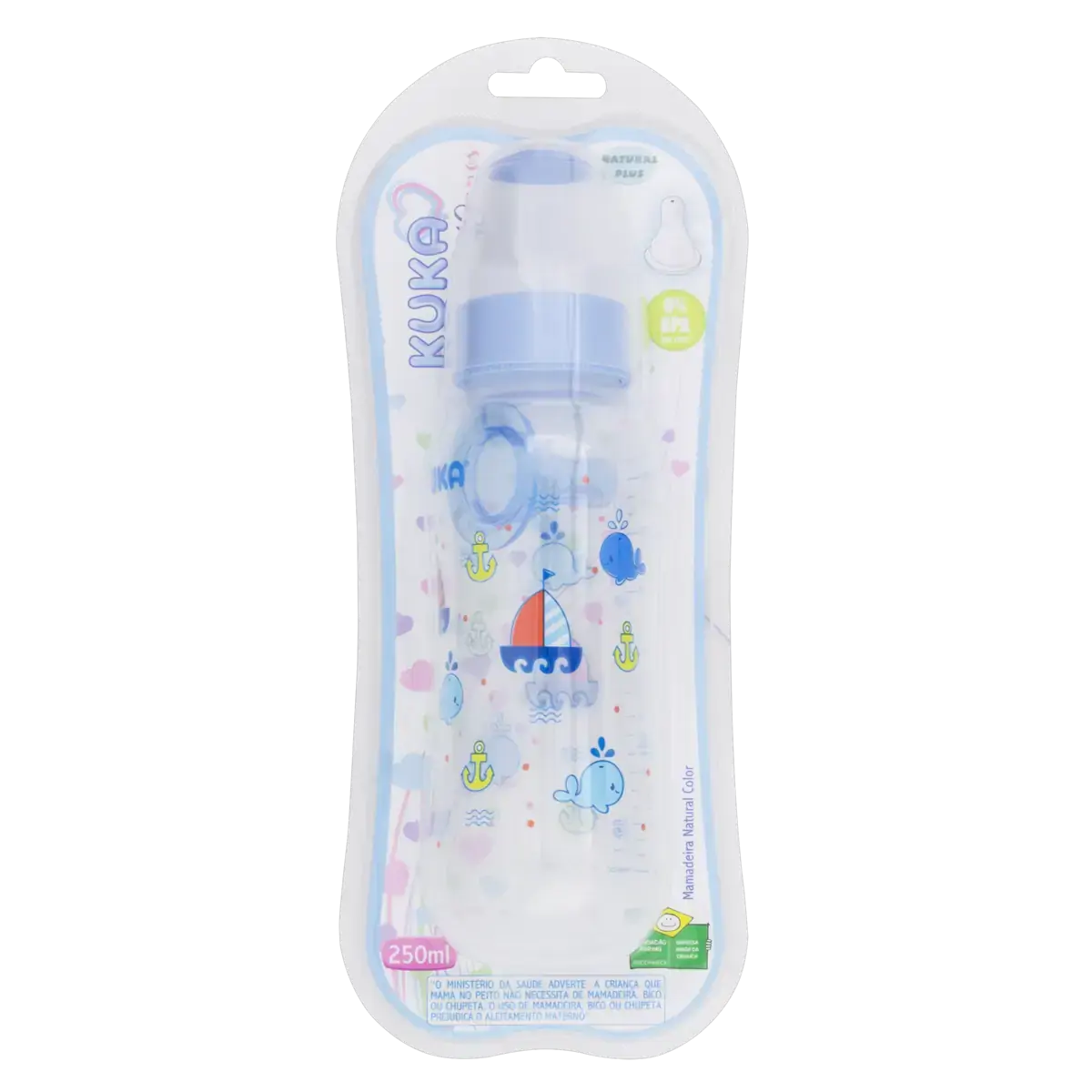 Mamadeira Azul Natural Color 250ml Kuka