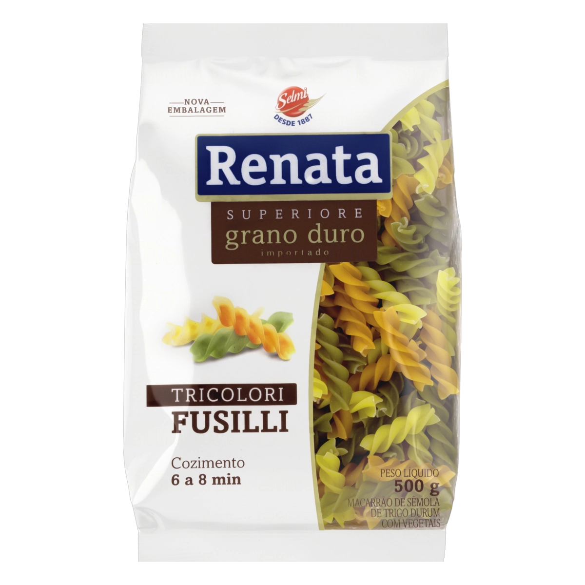 Macarrão De Sêmola De Trigo Grano Duro Tricolor Com Vegetais Fusilli Renata Superiore Pacote 500g