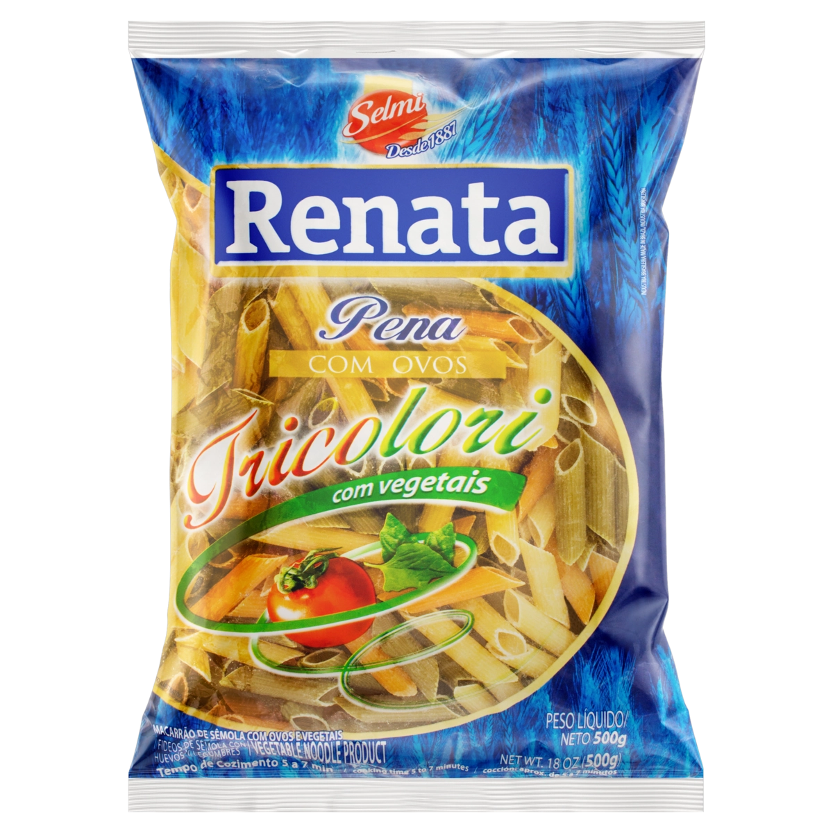 Macarrão De Sêmola Com Ovos Tricolori Com Vegetais Pena Renata Pacote 500g