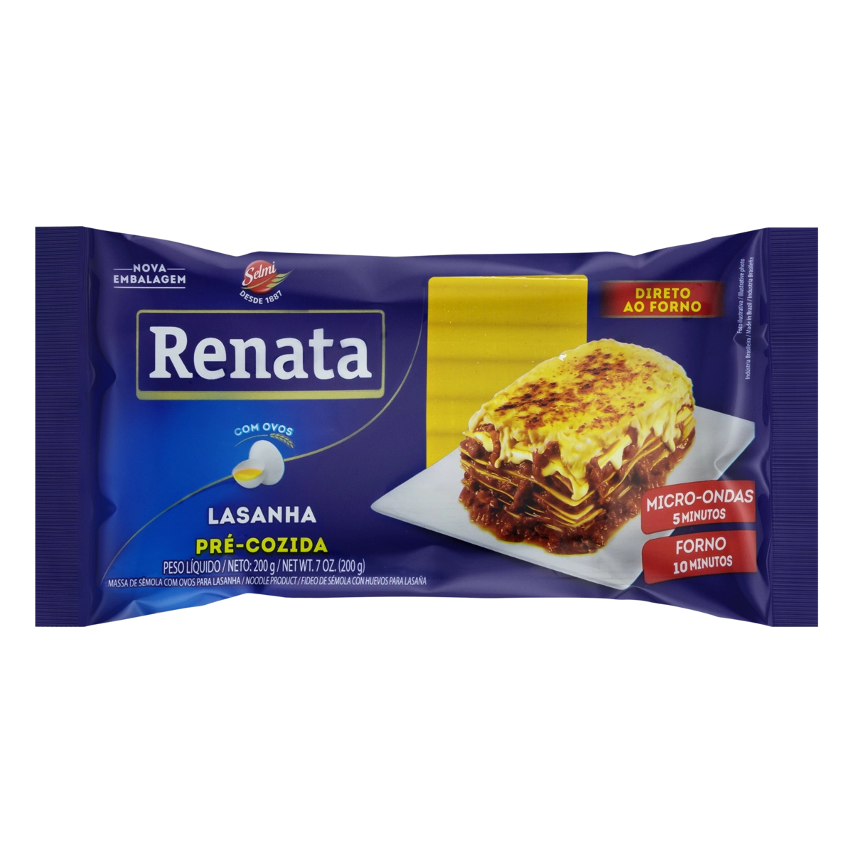 Massa De Sêmola Com Ovos Para Lasanha Renata Pacote 200g
