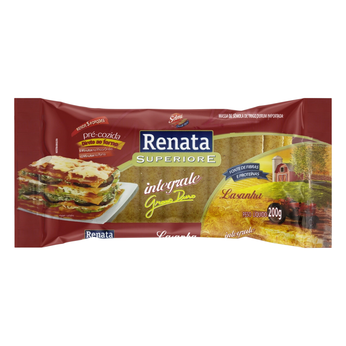 Massa De Sêmola De Trigo Para Lasanha Integrale Renata Superiore Pacote 200g