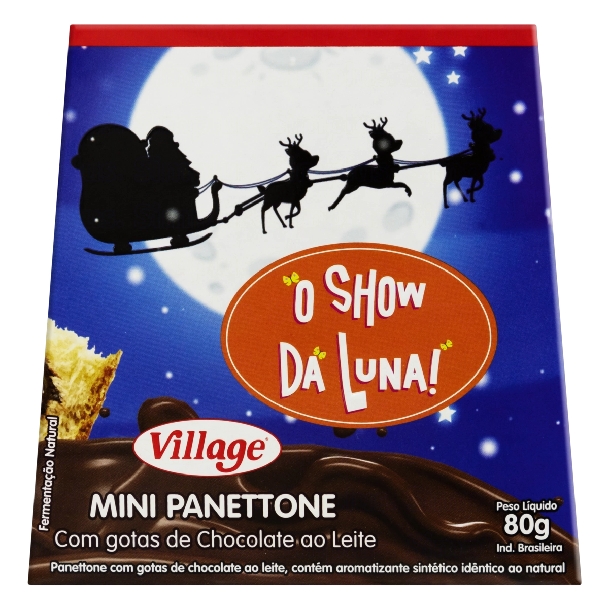 Mini Panettone Com Gotas De Chocolate Ao Leite O Show Da Luna Village Caixa 80g