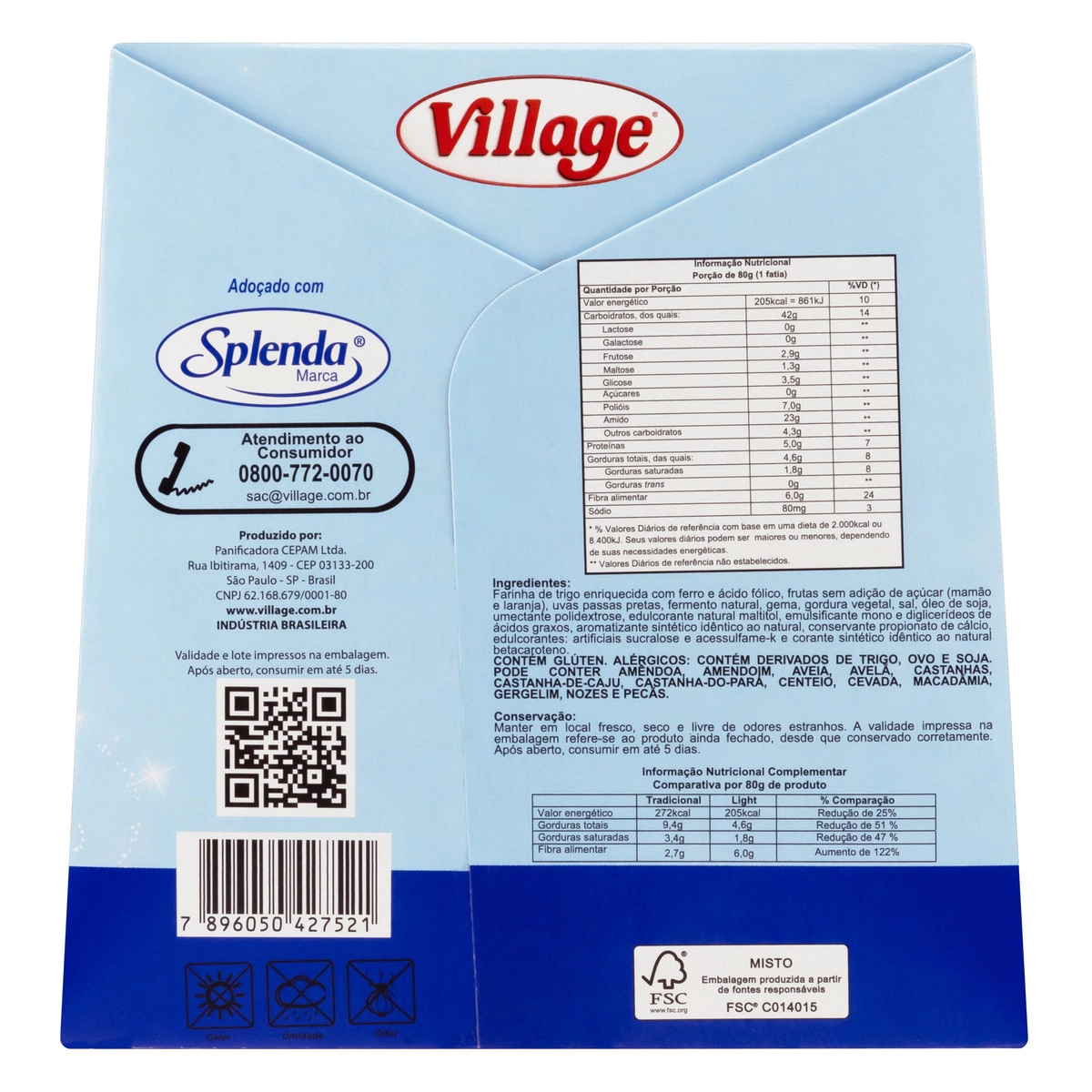 Panettone Com Frutas Light Village Caixa 400g