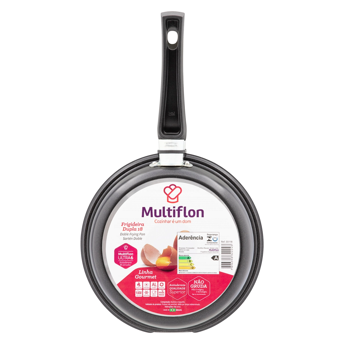 Frigideira Preta Alumínio Antiaderente Dupla Multiflon Gourmet