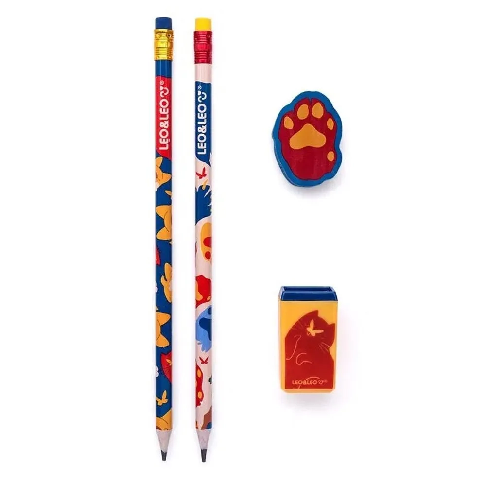 Kit 2 Lapis Hb Apontador Borracha Pets 71619 Leonora
