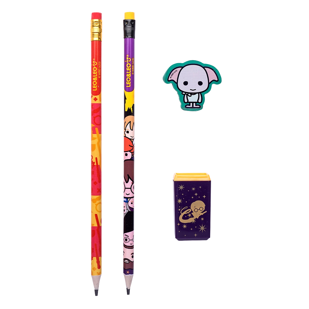 Kit 2 Lapis Hb Apontador Borracha Harry Potter 71625 Leonora
