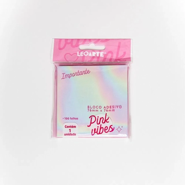 Bloco Adesivo 72x72mm Transp Pink Vibes
