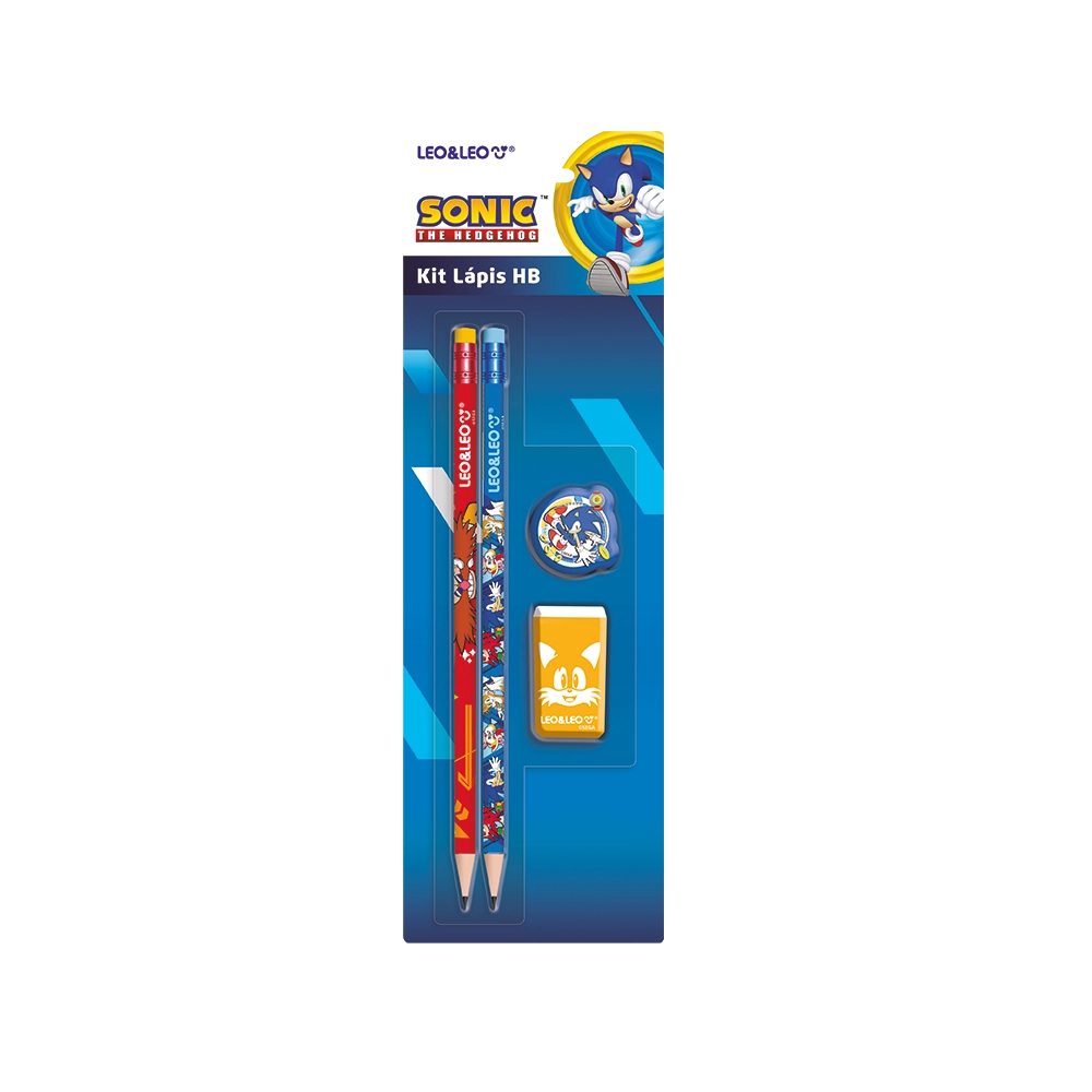 Kit 2 Lapis Hb Apontador Borracha Sonic 10149 Leonora