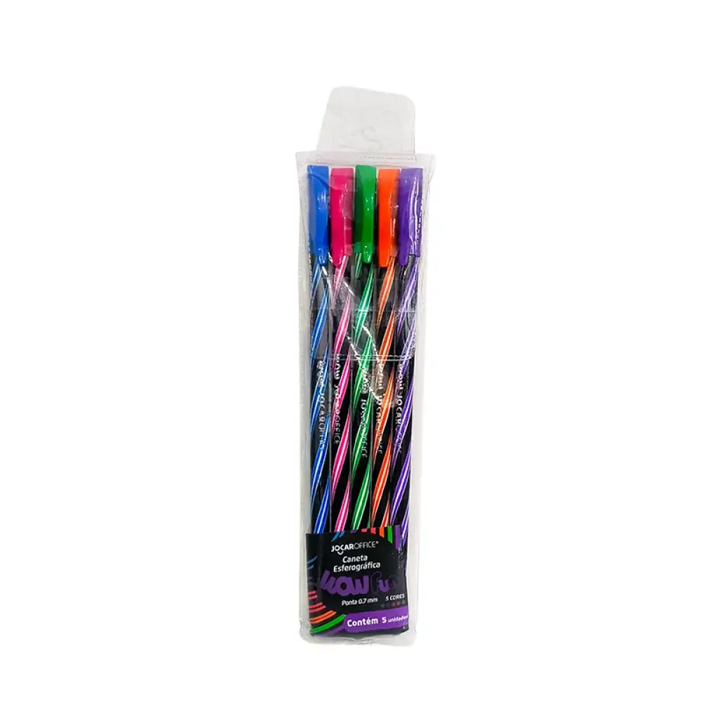 Caneta Esf. Wow 0.7 Colorida/preto Estojo C/ 5 Jocar Office